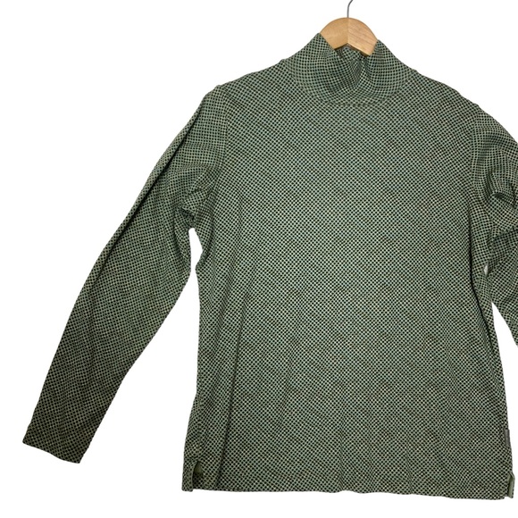 WOOLRICH sz Medium Mock Neck Long Sleeve Top Cotton Green Multi - Picture 2 of 6